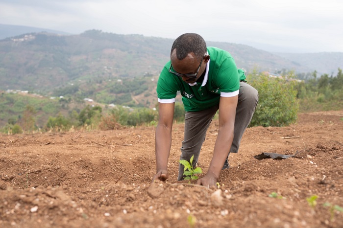 Umuyobozi w'Akarere ka Kamonyi wungirije ushinzwe Iterambere ry'Ubukungu ni umwe mu bateye ibiti ubwo abaturage bo muri ako Karere bashimirwaga ko ibyo bateye babifashe neza