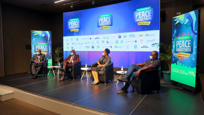 Muri Kigali Arena mu muhango wo gutangiza imyiteguro ya Kigali International Peace Marathon