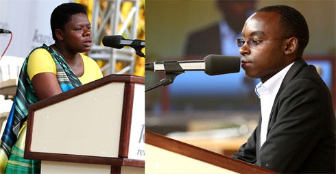 Theodette Abayisenga warokotse ubwicanyi bwakorewe mu ishuri rya Nyange na Marcel Mutsindashyaka warokotse Jenoside (afite ikigo Umuseke) batanze ubuhamya bw'ibyababayeho.