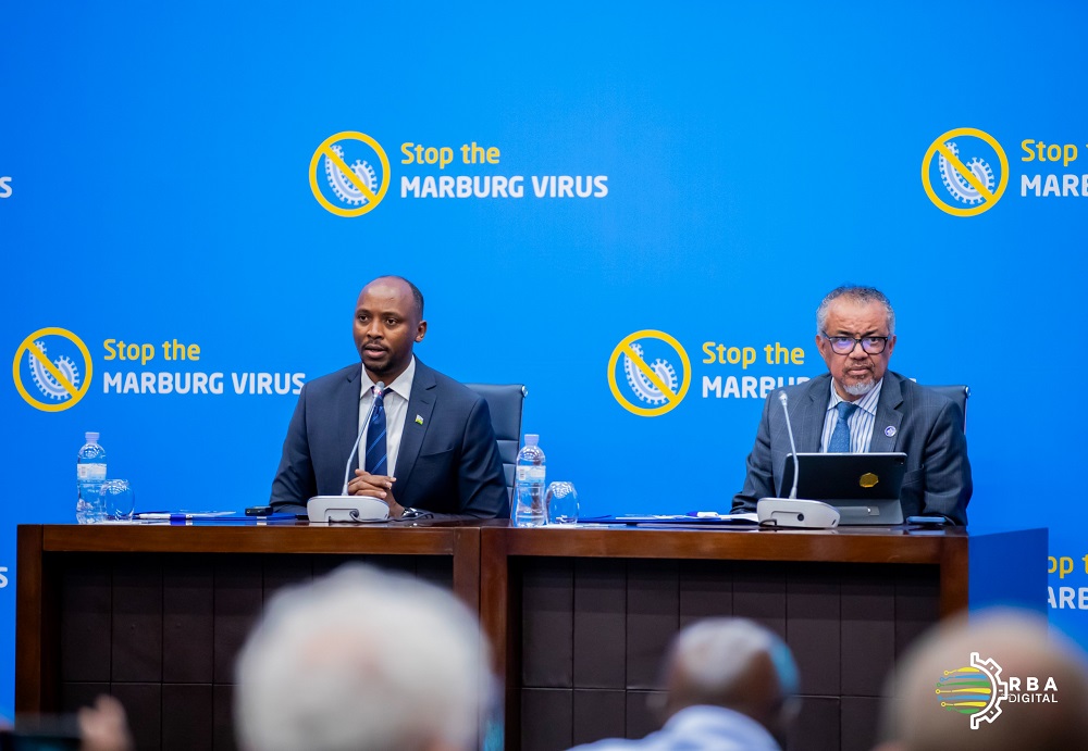 Minisitiri w'Ubuzima, Dr. Sabin Nsanzimana na Dr. Tedros Adhanom Ghebreyesus uyobora OMS bagiranye ikiganiro n'itangazamakuru