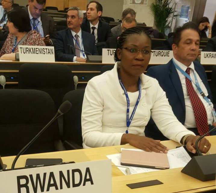 Minisitiri Judith Uwizeye mu nama u Rwanda rwatorewemo.