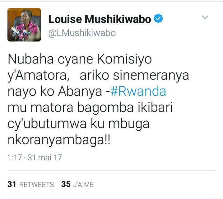 Uko niko Minisitiri Mushikiwabo yabitangaje abinyujije kuri Twitter 