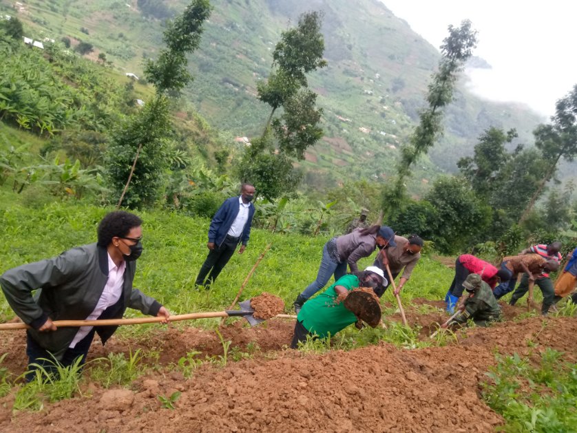 Hon Mukabalisa yafatanyije n'abandi bayobozi gucukura imirwanyasuri