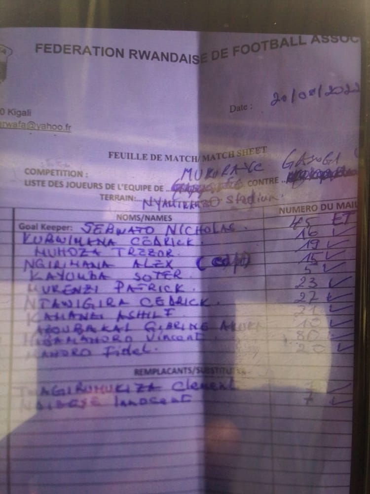 Ku mukino wa shampiyona Mukura VS yakinnye na Gasogi United yari ifite abakinnyi 2 b'abasimbura gusa