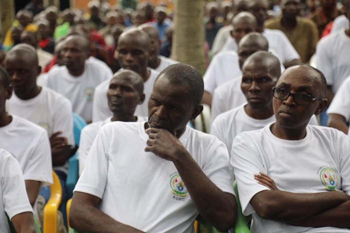 Brig Gen. David Mberabahizi (uri imbere hagati) ni umwe mu baherutse gutaha mu Rwanda bavuye mu mashyamba ya Congo