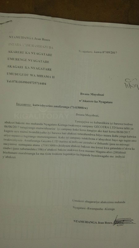 Iyi ni ibaruwa abo baturage bandikiye ubuyobozi bw'Akarere ka Nyagatare 