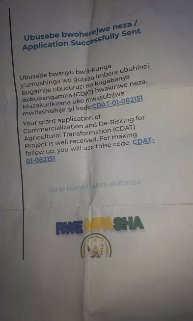 Uwishyuye yahabwaga urupapuro rw'uko yemerewe inyunganizi ya CDAT