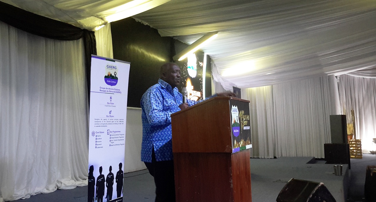 Perezida wa Ibuka, Jean Pierre Dusingizemungu aganiriza abitabiriye isabukuru ya GAERG kuri iki cyumweru