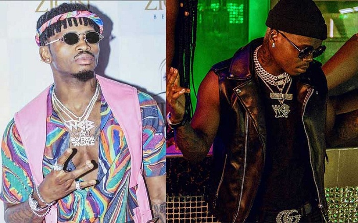 Diamond (Ibumoso) yavugiye i Kigali ko ataramenya ko Harmonize (iburyo) yasezeye muri WASAFI