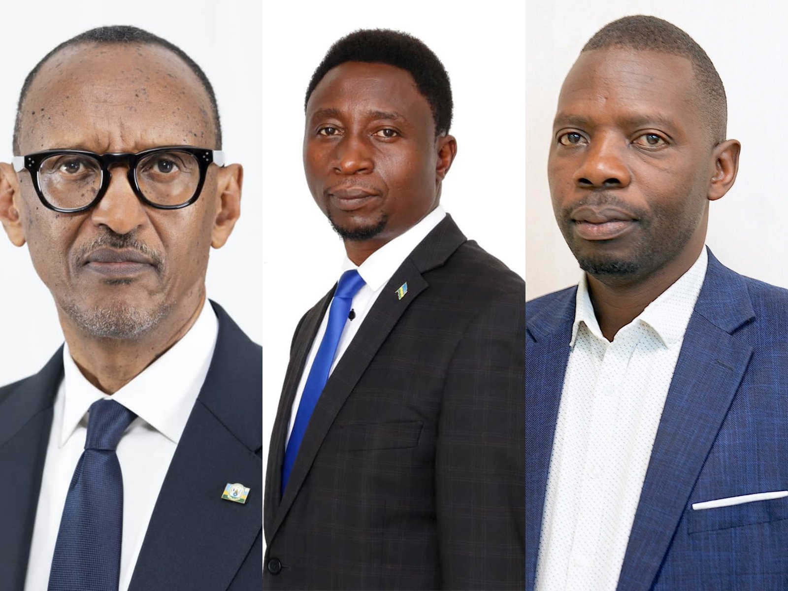 Kagame Paul (ibumoso), Habineza Frank (uri hagati) na Mpayimana Philippe (iburyo) ni bo bemejwe by