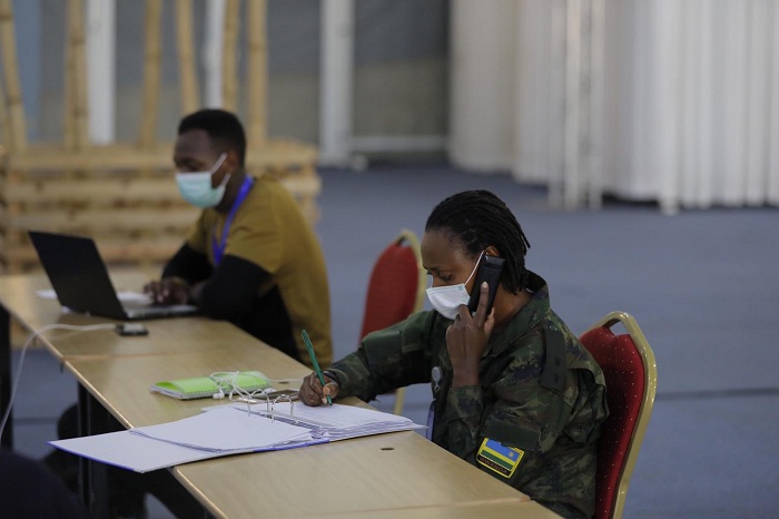 Aba ni bamwe bo mu itsinda rikora imirimo itandukanye yerekeranye no kurwanya no gukumira icyorezo cya COVID-19 mu Rwanda