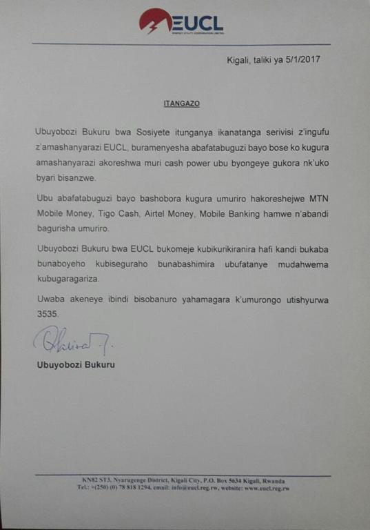 Itangazo EUCL yashyize ahagaragara 