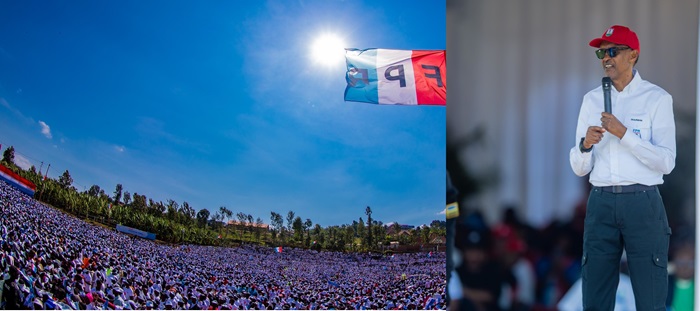 Perezida Kagame Paul umuyobozi wa RPF (iburyo), abaturage ba Nyamasheke mu kwiyamamaza kwa perezida (Kamena 29, 2024)