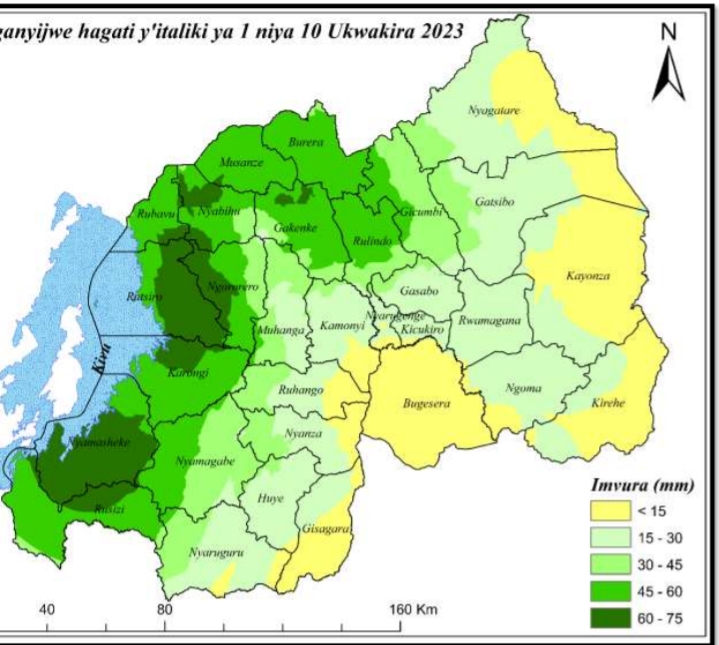 Imvura iteganyijwe mu minsi 10 ya mbere y