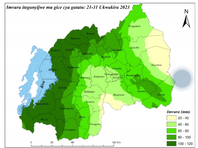 Ikarita yerekana imvura iteganyijwe mu minsi 10 isoza Ukwakira