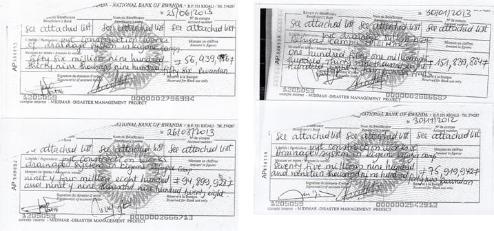 Izi ni sheki yagiye yishyurirwaho amafaranga yari mu masezerano nk'uko MIDIMAR ibivuga.