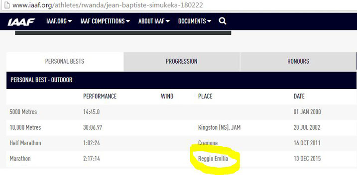 Ku rubuga rwa IAAF bagaragaza ibihe Simukeka yakoresheje muri iri siganwa bavuga ko ritemewe