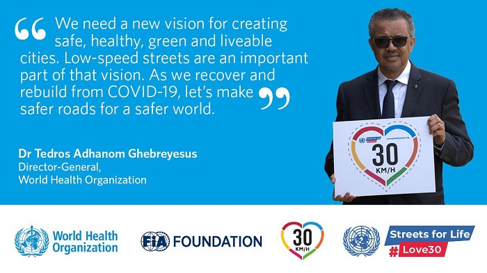 Umuyobozi mukuru wa OMS, Dr Tedros arasaba igabanywa ry'umuvuduko w'ibinyabiziga mu mijyi kugera kuri 30km/h