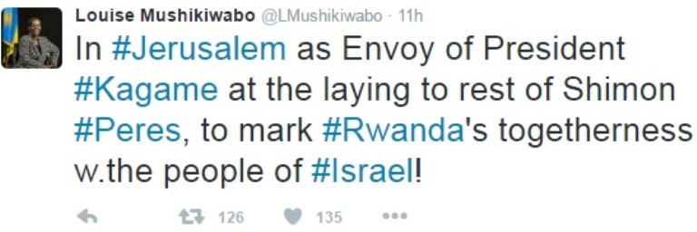 U Rwanda rwifatanyije n'Abanya-Isiraheli mu gushyingura Shimon Peres