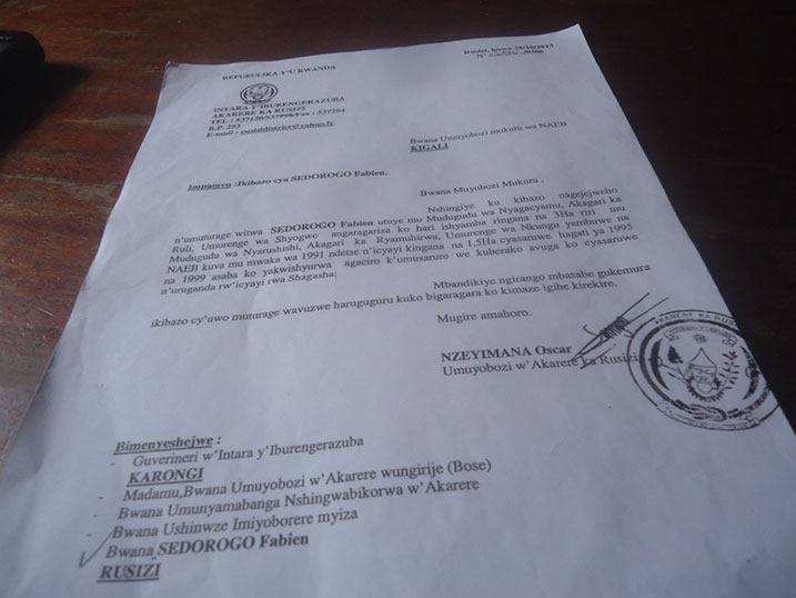 Ubuyobozi bw'Akarere ka Rusizi bwasabye NAEB gukurikirana iki kibazo ku wa 28/10/2013 ariko ntacyo byatanze.