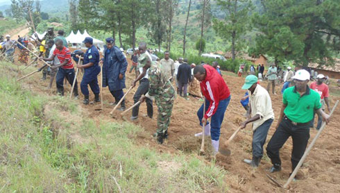 Umuganda wakozwe hahigwa imyumbati y'abana birera.