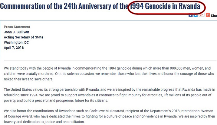 Itangazo Leta ya Amerika yashyize hanze ridasobanura neza Jenoside yakorewe Abatutsi