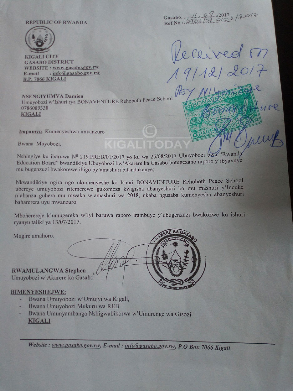 Urwandiko rwahagaritse iri shuri