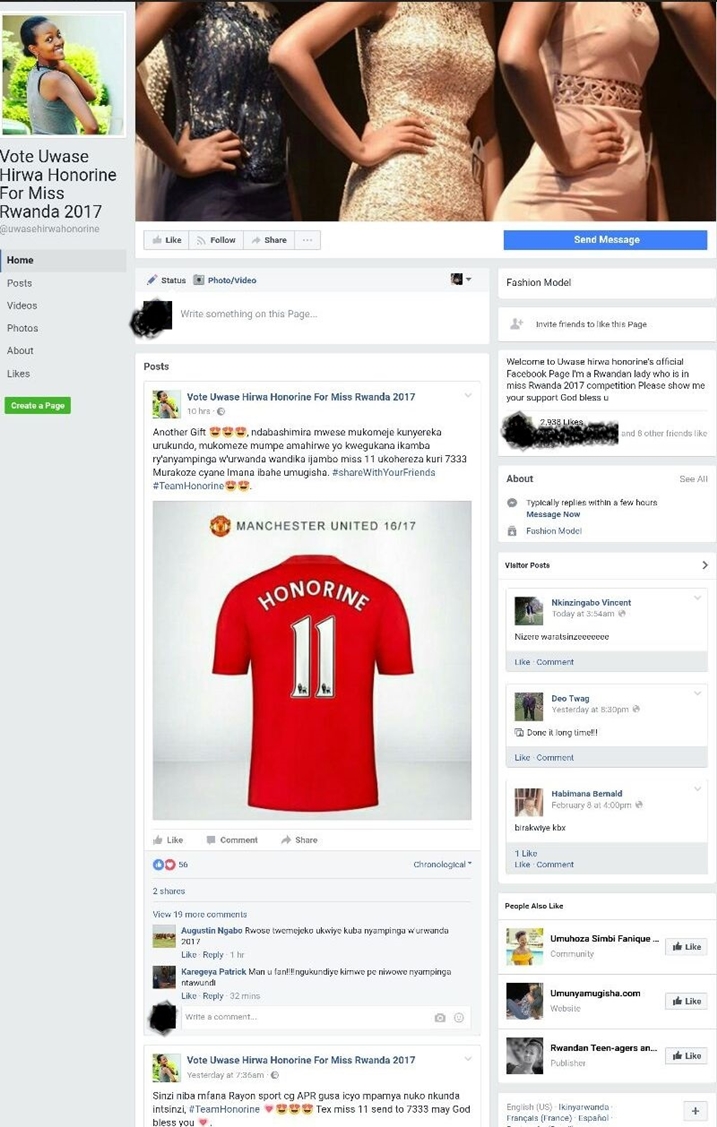 Page ya Uwase Hirwa Honorine wamenyekanye nk'"Igisabo."
