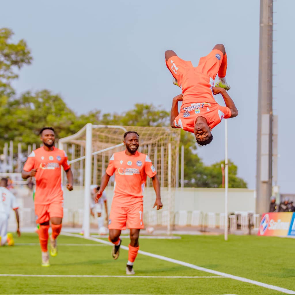 Ndayishimiye Didier yishimira igitego cyahesheje AS Kigali amanota atatu itsinda Musanze FC 1-0