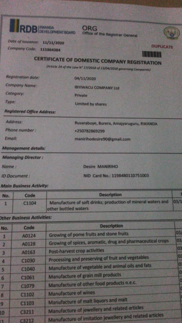 Icyangombwa avuga ko kimuhesha uburenganzira bwo guhinga urumogi