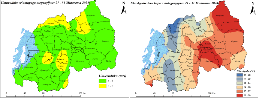 Ubushyuhe n'umuyaga biteganyijwe