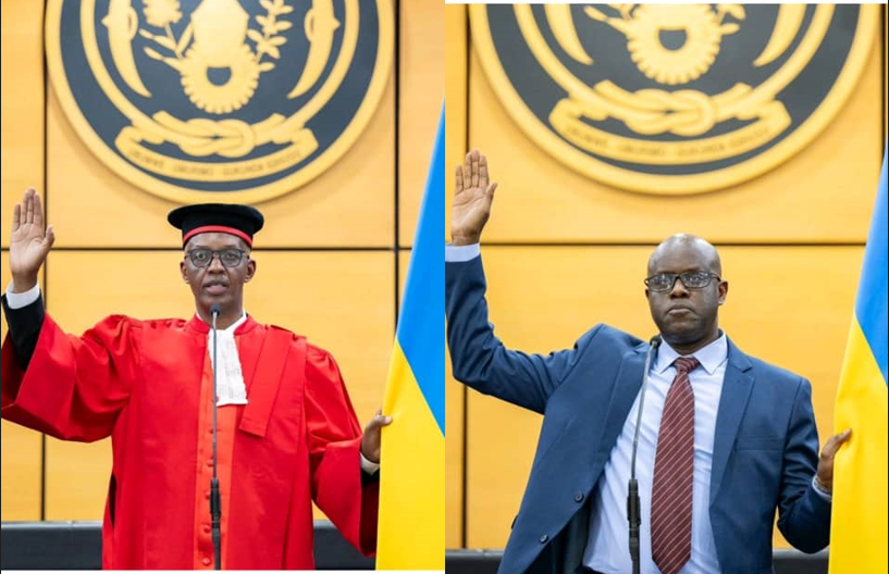 Dr Usengumukiza Félicien (iburyo) na Kadigwa Gashongore ubwo barahiraga