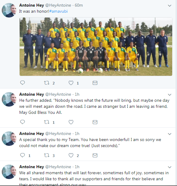 Ku rukuta rwe rwa Twitter, haragaragara amagambo yo gusezera ku ikipe yatozaga