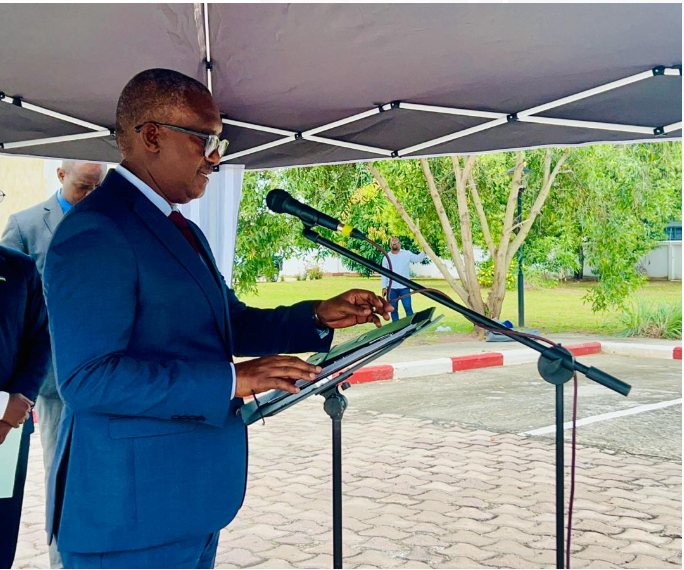 Ambasaderi Théoneste Mutsindashyaka ageza ijambo ku bitabiriye icyo gikorwa