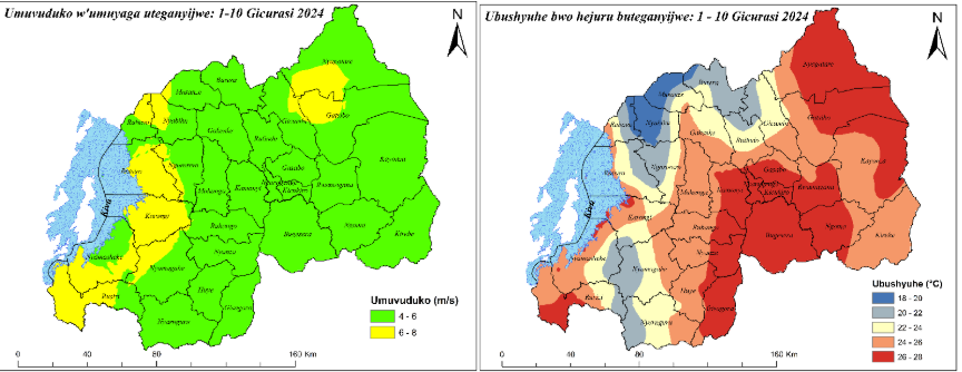 Amakarita agaragaza ubushyuhe n'umuyaga biteganyijwe