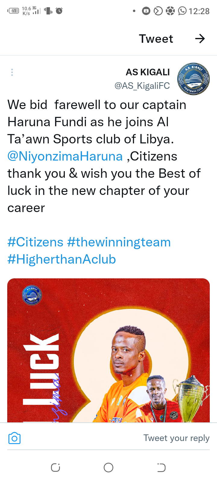 AS Kigali yifurije Haruna amahirwe aho agiye 