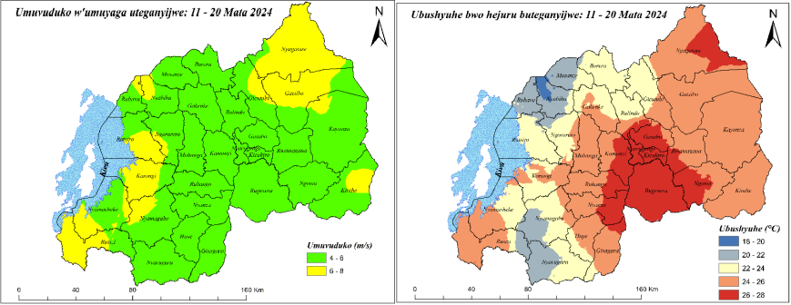Amakarita agaragaza birambuye ingano y'ubushyuhe n'umuvuduko w'umuyaga