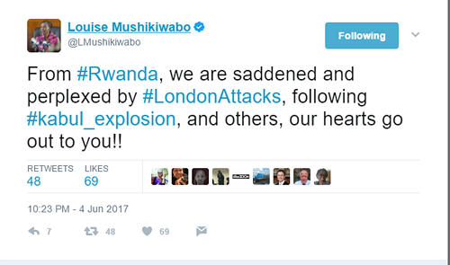 Ubutumwa Minisitiri Mushikiwabo yacishije ku rubuga rwa Twitter